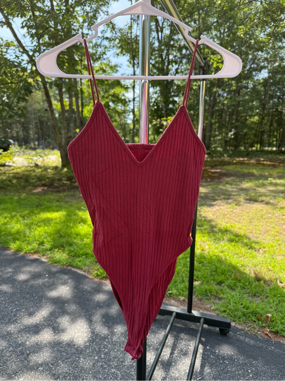 Burgundy Ribbed Bodysuit